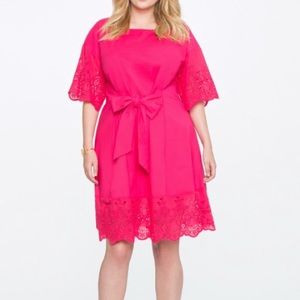Eloquii Fushia hot pink tie eyelet plus dress